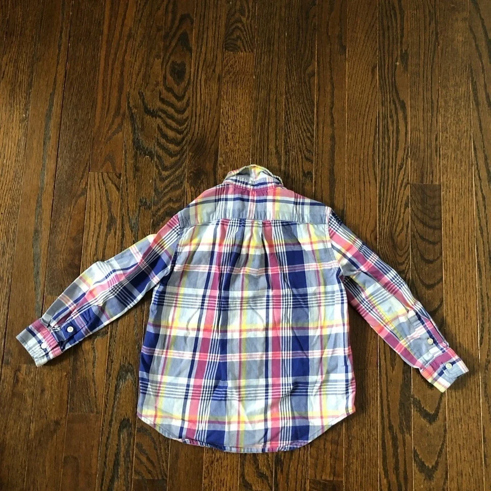 Ralph Lauren Boys 4/4T Blue/Pink/Yellow/White Plaid Cotton Button-Down Shirt